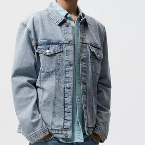 เสื้อแจ็คเก็ตยีนส์สีเทาสำหรับผู้ชาย สไตล์ลำลอง ปกคอปก ติดกระดุมแถวเดียว ทรงปกติ - Product Image 3
