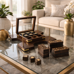 Dominos et jeu de Tic Tac Toe faits à la main en bois de rose indien |   Ensemble de jeux de société en bois de style antique de luxe, vente en gros, article cadeau, collection - Product Image 3