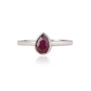 Anillo de plata de ley 925 con rubí natural talla pera de 5x7 mm, piedra de nacimiento de julio, engastado en bisel, para uso diario femenino. - Product Image 1