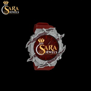 Elegant Half Iced Red <b>Rubber</b> Strap Elegant Square Dial Moissanite Diamond <b>Watch</b> Half Iced <b>Rubber</b> Strap Stainless Steel Automatic - Product Image 4