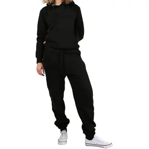 套头衫纯黑色慢跑服时尚背心和裤子搭配女式套装两件套运动服