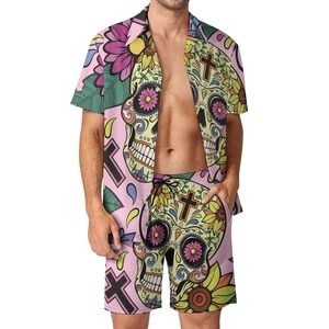 Ensemble de vêtements de plage hawaïen pour hommes, chemise à fleurs à manches courtes ample et short décontracté, ensemble deux pièces pour hommes, chemises de plage - Product Image 1