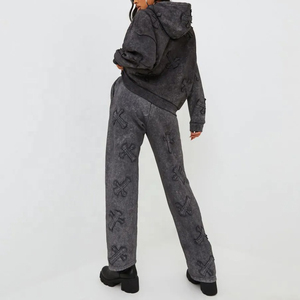 Heavy Acid Wash Tracksuit Women 500GSM <b>Oversized</b> Hoodie <b>Jogger</b> Streetwear Set OEM Private Label Manufacturer with cheap quality - Product Image 4