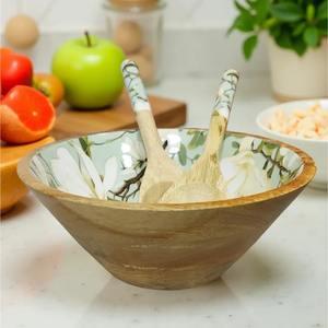 Large Deep Eco-Friendly Handmade Mango Wood Meena Printed Mixing Bowl for <b>Kitchen</b> Use Multipurpose Fruit Salad Bowl Wholesale - Product Image 6