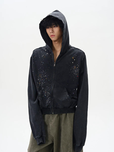 Sweat-shirt à capuche noir pour homme, imprimé à pois en strass, coupe classique, style décontracté, vêtement d'hiver, manches classiques, tissu polaire, 100% coton - Product Image 4
