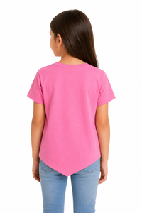 Girls Pink Star Accent <b>Asymmetrical</b> <b>Hem</b> T Shirt Soft Cotton Blend Short Sleeve Casual Stylish Everyday <b>Top</b> Comfortable Summer - Product Image 3