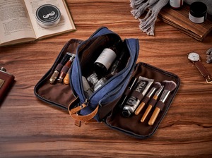 Trousse de Toilette en Cuir et Toile, Organisateur de Voyage, Trousse de Maquillage Imperméable Grande Capacité pour Hommes LCTB-0050 - Product Image 5