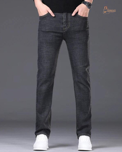 Jeans droits pour homme personnalisés, broderie à pois, mélange éco-responsable de spandex/coton, respirant, denim délavé, style streetwear - Product Image 3