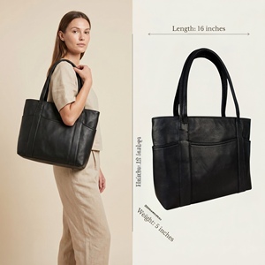 Women Genuine Leather Solid Tote Bag <b>Large</b> Shoulder Handbag with Multiple Pockets Cotton Lining Zipper Laptop Travel <b>Purse</b> - Product Image 6