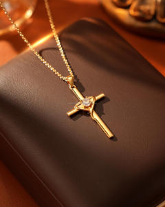 <b>Sterling</b> <b>Silver</b> Gold Plated <b>Cross</b> Heart Christian Charms Pendant with Moissanite Unisex Everyday Wear Religious Jewelry pendant - Product Image 3