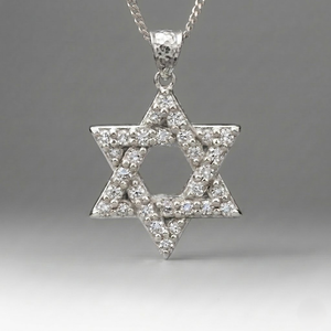 Star Of David Pendant chain 925 <b>Silver</b> Diamond Round Brilliant Cut Prong Setting Religious Judaism Unisex Fine Jewelry - Product Image 3