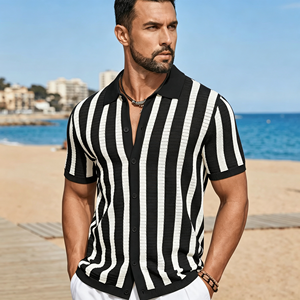 Camisas Polo de Punto a la Moda para Hombre, Rayadas, de Manga Corta, con Botones, Casuales, de Verano, de Algodón Transpirable, Vintage, Clásicas, de Diseñador, Premium - Product Image 4