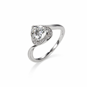 Bague de fiançailles en forme de cœur avec diamant, argent sterling 925, 0,5 carat, or 14 carats, diamant de laboratoire rond, halo bypass, cadeau de la Saint-Valentin pour elle - Product Image 4