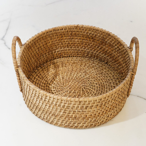 Large Size Container Round Shape Rattan <b>Storage</b> Serving Basket With Handle For Kitchen Ware <b>Tabletop</b> Dining Table Usage Decorate - Product Image 1
