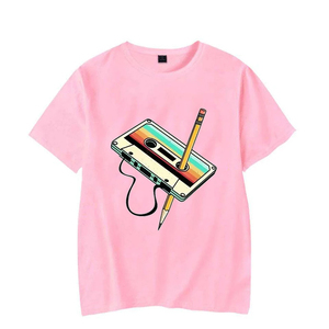T-shirt vert léger pour homme 180g à manches courtes et col rond, imprimé dessin animé cassette audio, logo avant, décontracté, en jersey tricoté 100% - Product Image 4