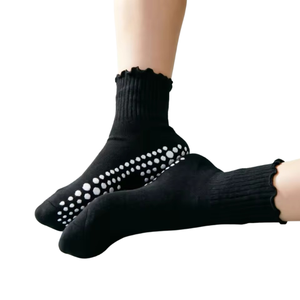 Custom Logo Ruffle Top Yoga <b>Socks</b> for Women Non Slip Pilates <b>Socks</b> with Silicone Grips <b>Breathable</b> Cotton Anti Slip <b>Socks</b> - Product Image 2