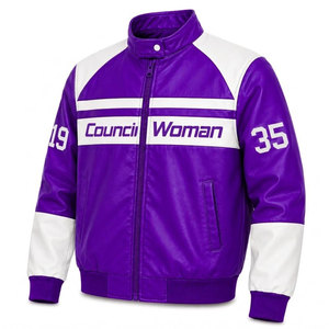NCNW Sorority PU Leather cropped Varsity <b>Jacket</b> Purple & White Letter Print Full Sleeve Zipper Women's <b>Racing</b> <b>Jacket</b> - Product Image 2