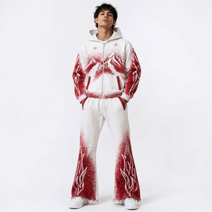 Unisex White Red Eco-Friendly 100% Cotton Reversible Heavyweight Full <b>Zip</b> <b>Hooded</b> Regular Fit Streetwear Winter Wear Side Pockets - Product Image 2