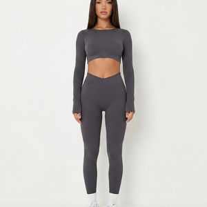 Leggings côtelés sans couture à taille haute pour femmes personnalisés |   Fabricant de vêtements de sport, de yoga et de fitness à marque privée OEM - Product Image 4