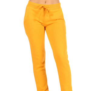 Solid Yellow Knitted Cotton Drawstring Casual <b>Pants</b> Trousers Women's <b>Pant</b> Trouser Regular Fit Elastic Waist Breathable Custom - Product Image 4