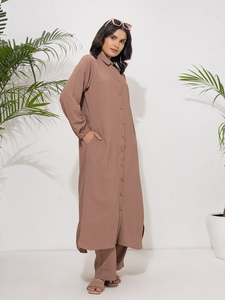 Ensemble Abaya Turque Femme : Blouse Unie et Pantalon, Manches Longues, Style Dubaï, Décontracté, Deux Pièces, Modeste, Haute Qualité, Lavable - Product Image 2