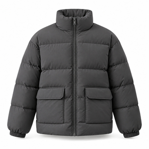 Water-Resistant Winter Jacket Solid Color Polyester Cotton Quilted Coat With <b>Fleece</b> Padded <b>Men</b> Puffer Jacket <b>Men's</b> <b>Black</b> Stand - Product Image 3