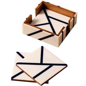 Ensemble de sous-verres en bois et résine faits à la main de qualité supérieure, carrés et ronds, avec support |   Protection élégante pour table, décoration - Product Image 2