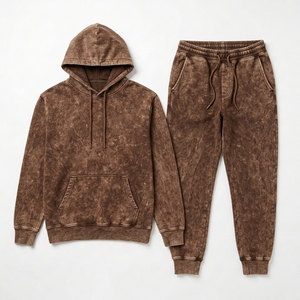 Conjunto Deportivo Unisex Marrón Lavado, Premium, de Secado Rápido, Poliéster/Algodón, Sudadera con Capucha Extra Grande, Pantalones Deportivos, Ropa Casual Urbana para Otoño - Product Image 1