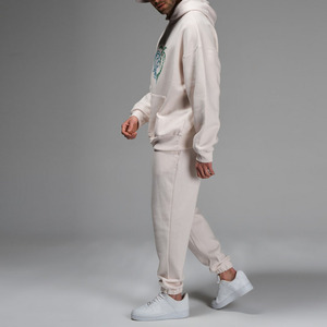 Ensemble de survêtement blanc à capuche pour homme, manches longues, taille élastique, poches latérales, tenue décontractée, coupe ample, motif imprimé, collection printemps - Product Image 4