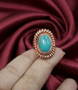 Vintage Blue Turquoise <b>Statement</b> <b>Ring</b> 925 Silver Yellow Gold & Rose Gold Plated Handmade <b>Statement</b> Boho Oval Gemstone Jewelry - Product Image 4