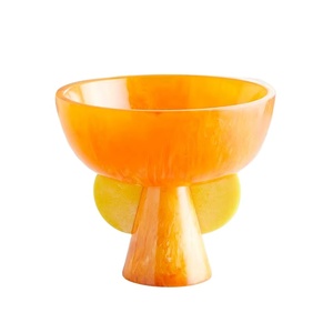 Tazón de Ensalada de Plástico Color Blanco Naranja con Remolino, Acabado Transparente, Hecho a Mano, Libre de BPA, Tazón de Diseño para Decoración del Hogar - Product Image 1