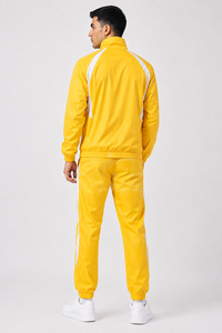 Ensemble de survêtement léger jaune pour homme, manches longues, col montant, fermeture éclair, poches latérales, respirant, style sportif, idéal pour le printemps - Product Image 3