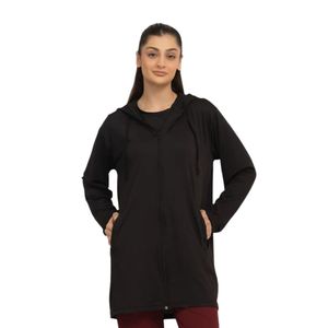 Cárdigan largo con capucha para mujer, negro, de manga larga, ligero, informal, con bolsillos, para usar en capas - Product Image 1