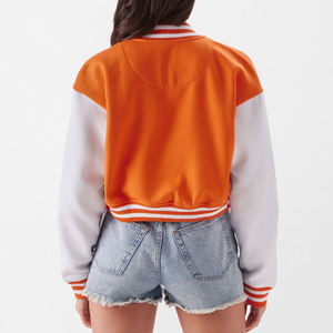 <b>Top</b> Quality Women Orange Color Varsity Jacket Crop With Long Sleeves Best Baseball Jackets for Ladies Wholesale OEM Serviced - Product Image 3