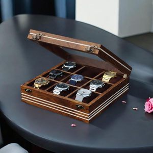 Boîte de rangement pour montres AHTE MANUEXPO UR-065 pour hommes, en bois, 12 emplacements, luxe, bois de rose indien, organisateur de montres fait main, coussinets en velours - Product Image 2
