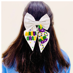 Pince à cheveux nœud papillon brodée violette, accessoire de coiffure fait main pour femme, nœud papillon personnalisé inspiré du Mardi Gras avec perles de rocaille - Product Image 4