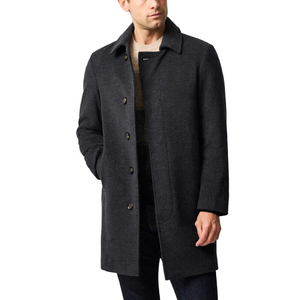 Abrigo de lana para hombre, corte ajustado, color carbón oscuro, 100% lana, transpirable, cuello vuelto, cierre de un solo botón - Product Image 1