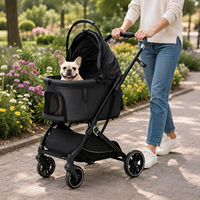 Poussette pour animaux de compagnie pour chiens et chats jusqu'à 50 lb avec design 3-en-1, pliage en une seule étape, porte-bébé et capote amovibles