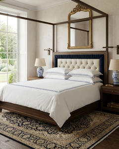 Wholesale Custom Cotton Duvet Cover Sets Embroidered Blue Geometric Chain <b>Bedding</b> Pillowcases Wearable Home Hotel Wedding - Product Image 1