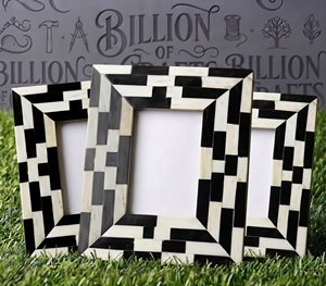 Marco de Fotos Hecho a Mano con Incrustaciones de Cuerno y Hueso, Diseño a Cuadros Blanco y Negro, Vertical Rectangular - Product Image 5