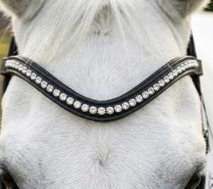 Diadema de Cuero Negro con Cristales de Lujo para Caballo |   Diadema Ecuestre Hecha a Mano |   Adornos de Pedrería Premium para Exhibición - Product Image 5