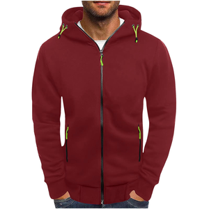 Sudadera con Capucha Negra para Hombre, Cierre de Cremallera, Corte Regular, Color Sólido, Felpa Francesa, Poliéster, Ropa de Otoño - Product Image 5
