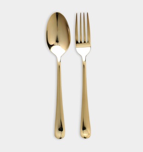 Juego de 2 cubiertos de metal de latón, juego de cuchara y tenedor de lujo, cubiertos de metal premium - Product Image 1