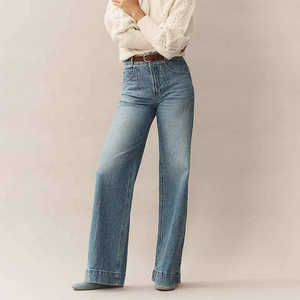 Jean plissé pour femme coupe super ample et fuselée, taille mi-haute, respirant, délavage vintage, noir, style décontracté, en denim - Product Image 4