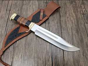 Cuchillo Bowie de Caza de Grado Industrial PRESTIGE BLADES, Personalizado al por Mayor (ODM/OEM), Hoja de Acero de Damasco, Punta Caída, Mango de Madera - Product Image 4