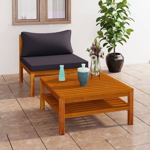 Ensemble de canapés de jardin en bois d'acacia massif gris foncé avec collection de meubles d'extérieur élégants en polyester de qualité moyenne - Product Image 1