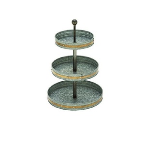 Advantageous Design <b>3</b> <b>Tier</b> Round Decorative Serving Tray Black & Gray Farmhouse Tiered Dessert Display <b>Stand</b> With Wooden Handle - Product Image 4