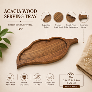 Bandeja de Servir en Forma de Hoja de Madera de Acacia Premium |   Bandeja Decorativa Hecha a Mano para Aperitivos, Tabla de Presentación de Alimentos Natural, para Uso en el Hogar y Hoteles - Product Image 5