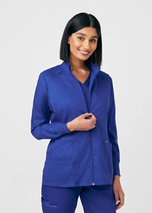 Women's Eco-Friendly Blue <b>Scrub</b> <b>Top</b> Full Zip Front Pockets Polyester Woven Hospital Uniform Needle Detection Seamless Fusing - Product Image 4