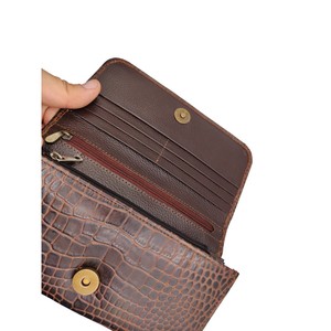Portefeuille élégant en cuir véritable d'alligator grande capacité pour femme, pochette pratique à bouton-pression, porte-cartes, longue bourse tendance avec doublure en soie - Product Image 4